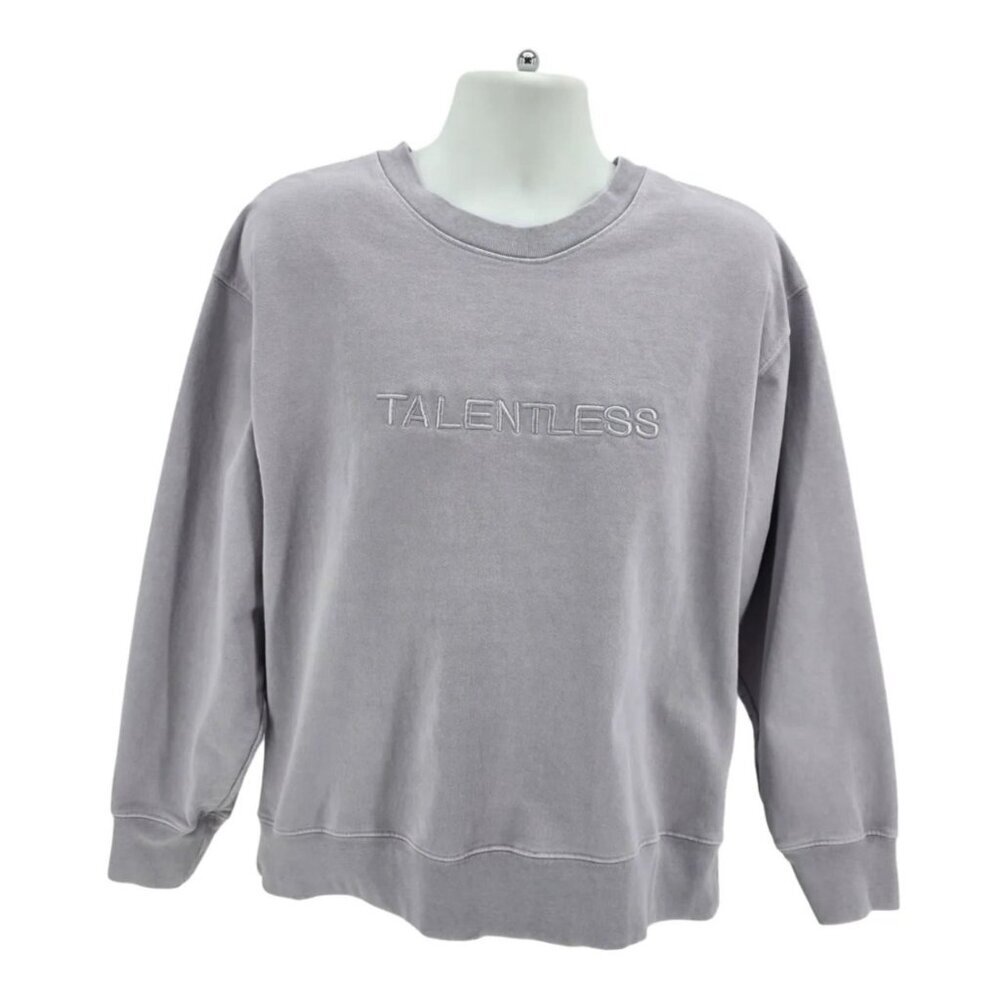 Talentless Adult L / XL Sweatshirt Embroidered Spell Out Distressed Thick Gray
